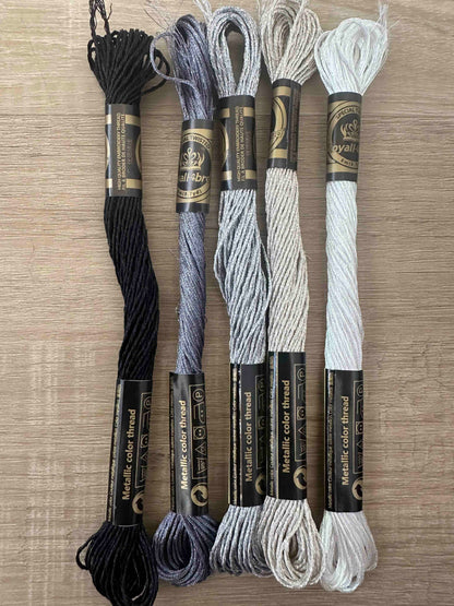 Metallic Embroidery Floss Black and White
